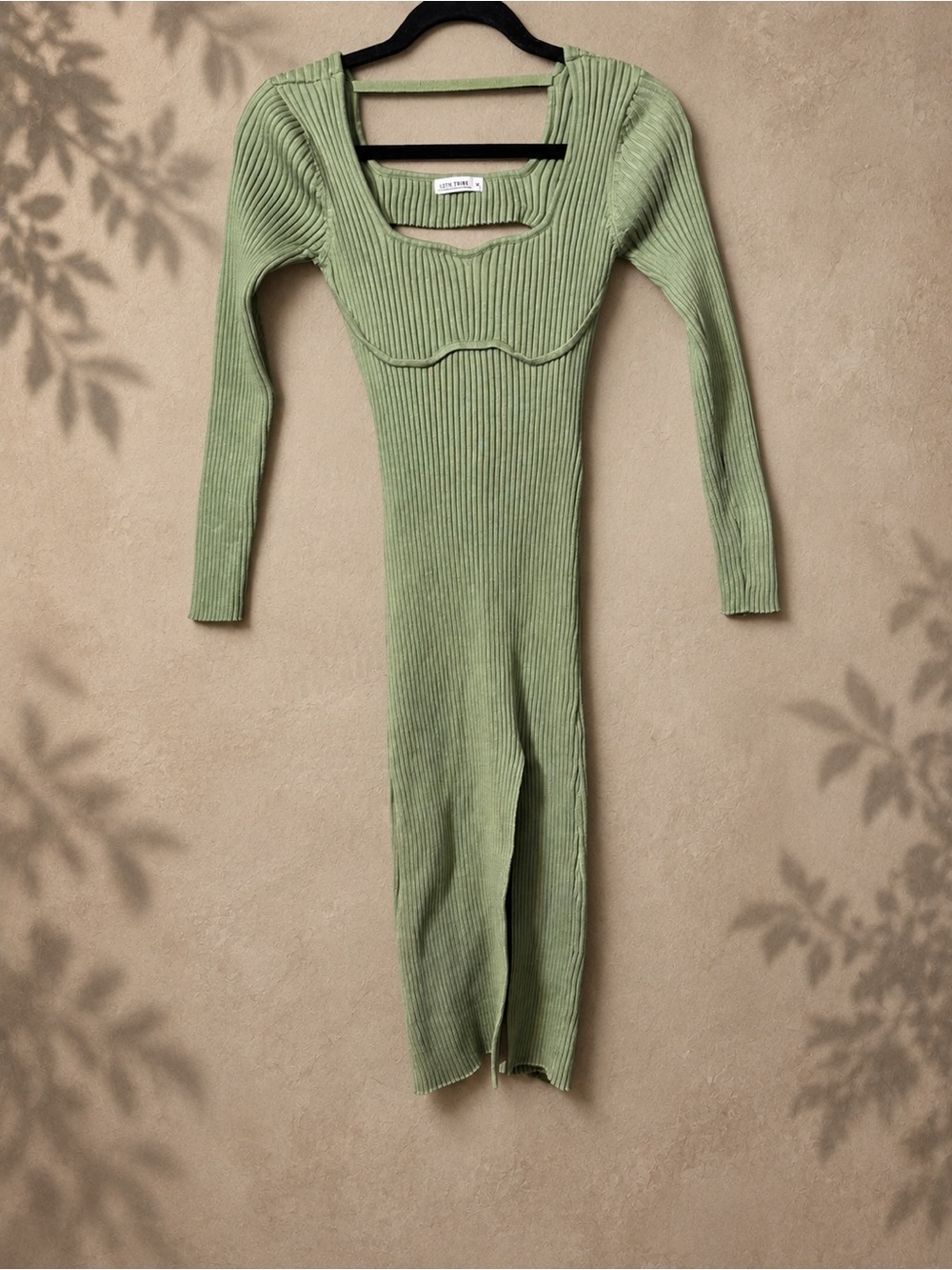 12th Tribe Sage Green Ribbed Knit Cutout Long Sleeve Dress Size M